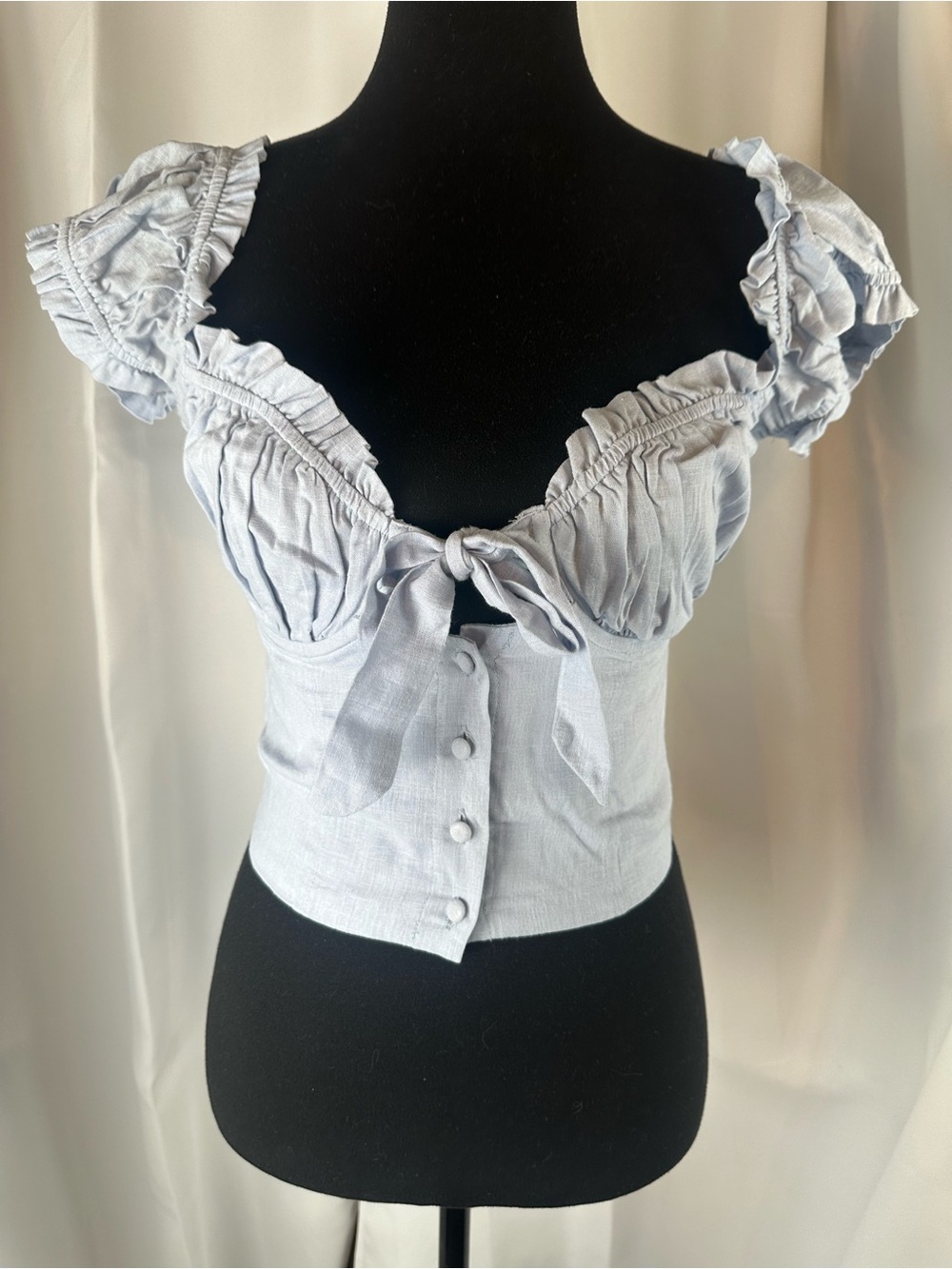 Princess Polly Light Blue Elouise Top Size 4  Linen Blend - Picture 2 of 6